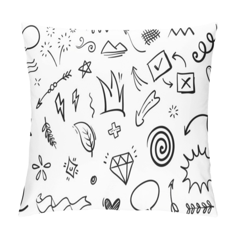 Personality  Hand Drawn Set Elements, Abstract Arrows, Ribbons, Hearts, Stars, Crowns And Other Elements In A Hand Drawn Style For Concept Designs. Scribble Illustration. Vector Illustration. Pillow Covers