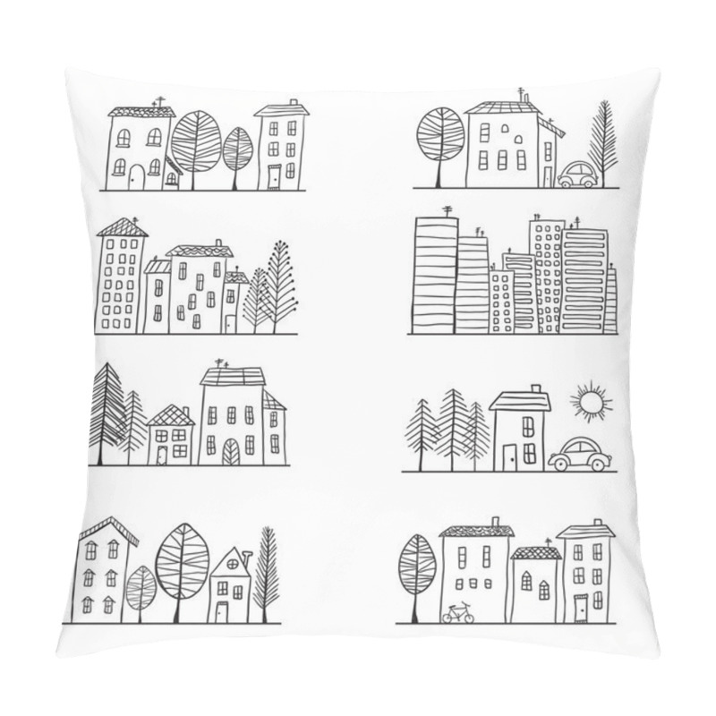 Personality  Houses Doodles Pillow Covers