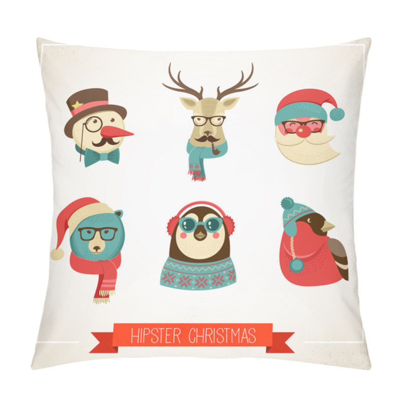 Personality  Christmas Background With Hipster Animals Pillow Covers