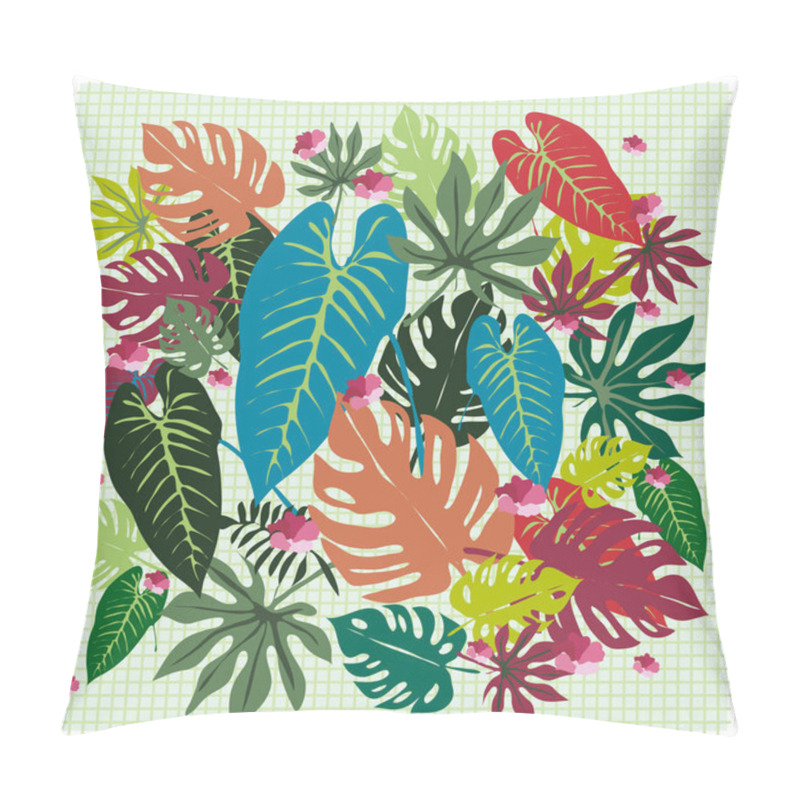 Personality  Vector Graphical Tropical Leaves Bright Pattern With Vibrant Texture In Pop Art Style, Modern Summer Background Allover Print. Split Leaves, Philodendron, Monstera Leaves Pillow Covers