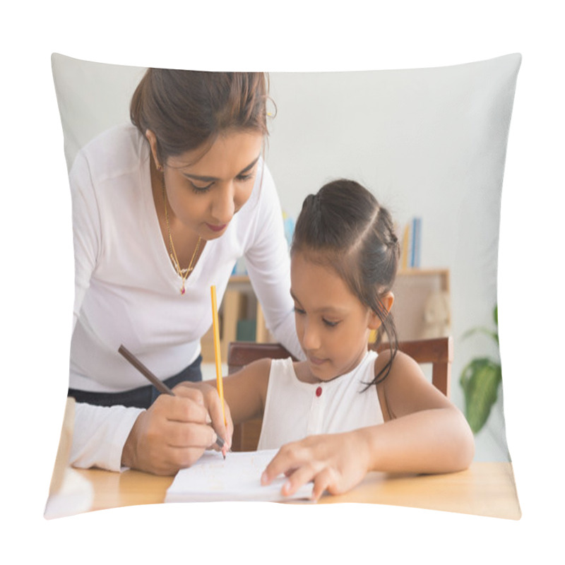 Personality  Mother And Daughter Writing Together Pillow Covers