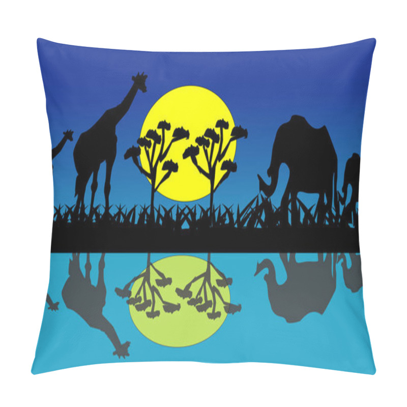 Personality  Giraffe And Elephants In Africa Near Water - Images Vector Pillow Covers