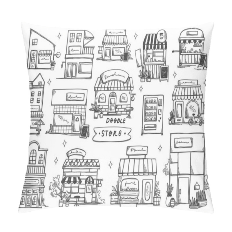 Personality  Illustration Set Of Different Facades Of Stores Pillow Covers