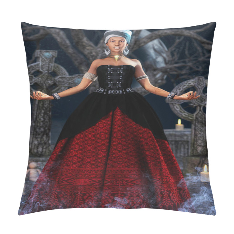 Personality  Portrait Of A Voodoo Priestess On A Cemetery At Night. Pillow Covers