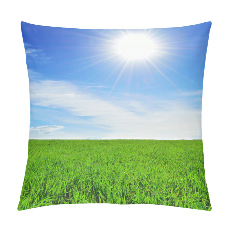 Personality  Sun, Sky And Green Field Pillow Covers