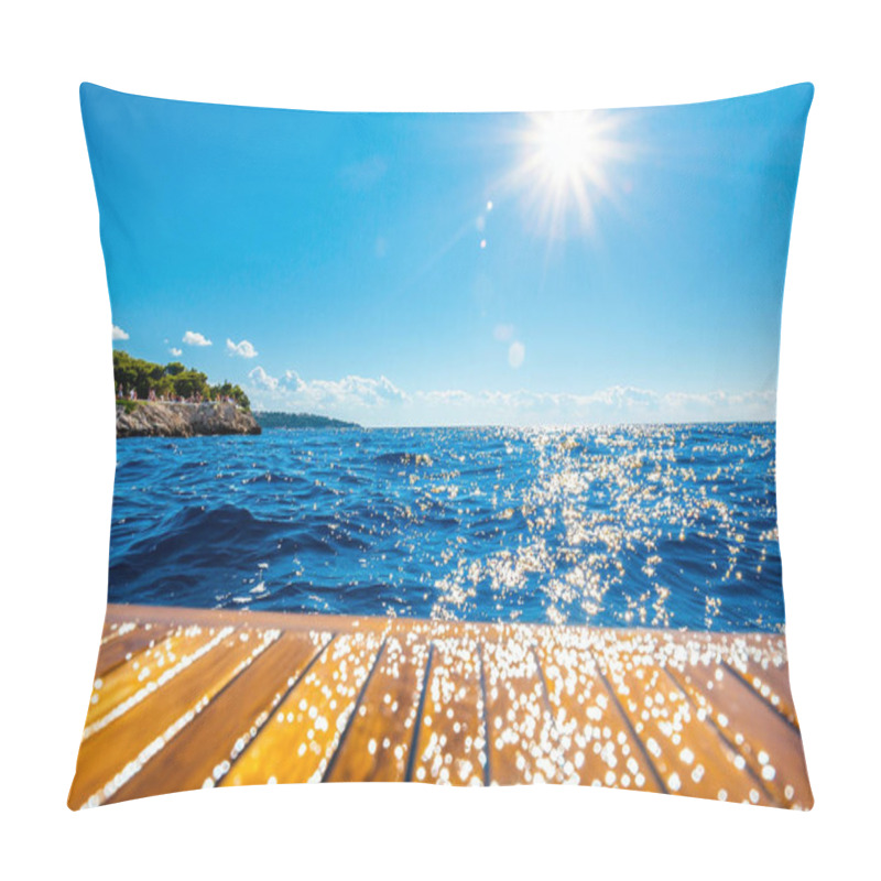 Personality  A Beautiful View From Deck Of Luxurious Yacht, Showcasing Sparkling Blue Ocean Waters Under Bright Sun. Scene Evokes Sense Of Tranquility And Adventure Pillow Covers