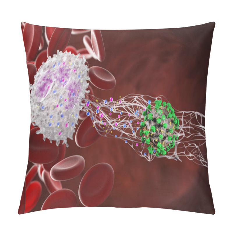 Personality  Leukocytes In The Blood Make NETosis, Neutrophil Extracellular Traps. The Immune System. View Under The Microscope. 3d Render. Pillow Covers