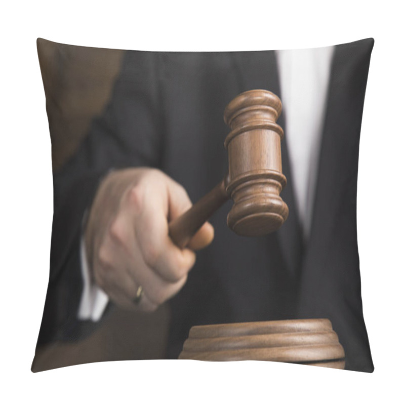 Personality  Justice And Law Concept. Male Judge In A Courtroom Pillow Covers