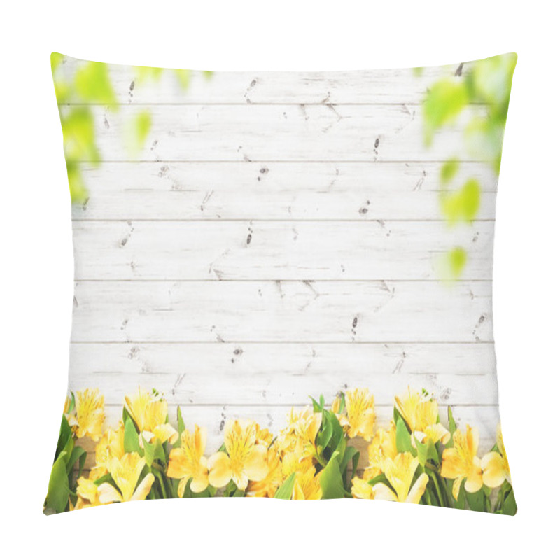 Personality  Beautifull Flowers Over Wood Planks Background Pillow Covers