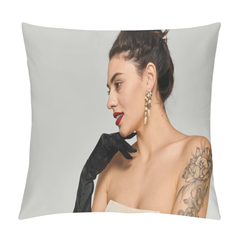 Personality  Beautiful Young Woman Showcases Fashionable Look With Glamorous Accessories And Confident Expression Pillow Covers