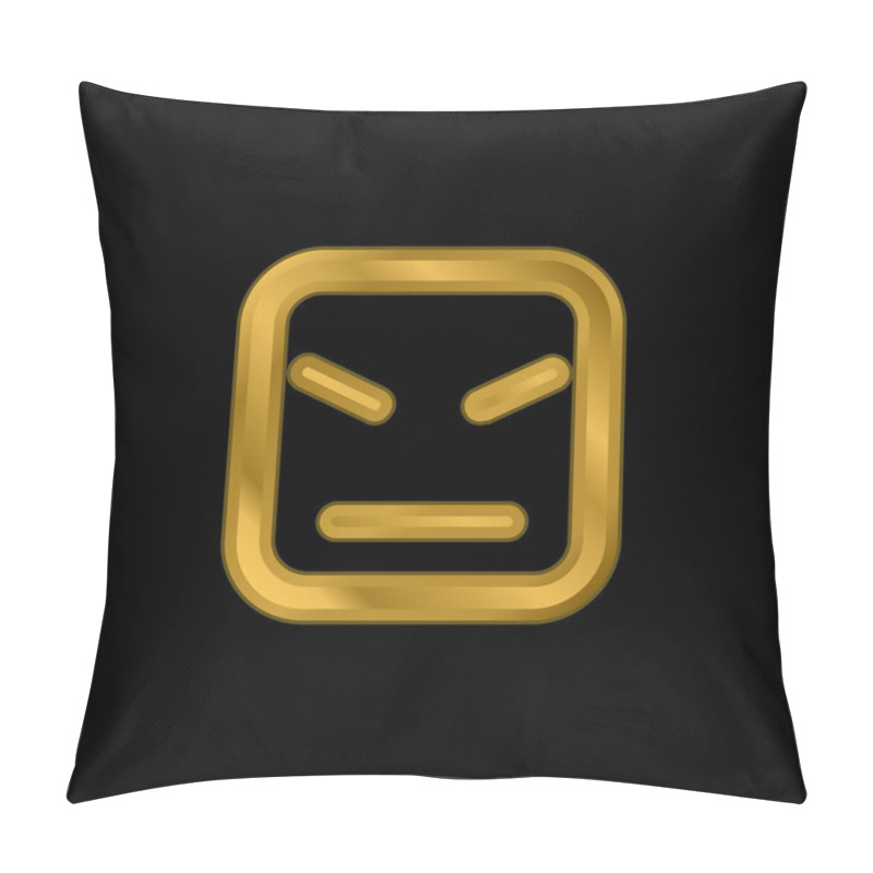 Personality  Angry Face Of Square Shape And Straight Lines Gold Plated Metalic Icon Or Logo Vector Pillow Covers