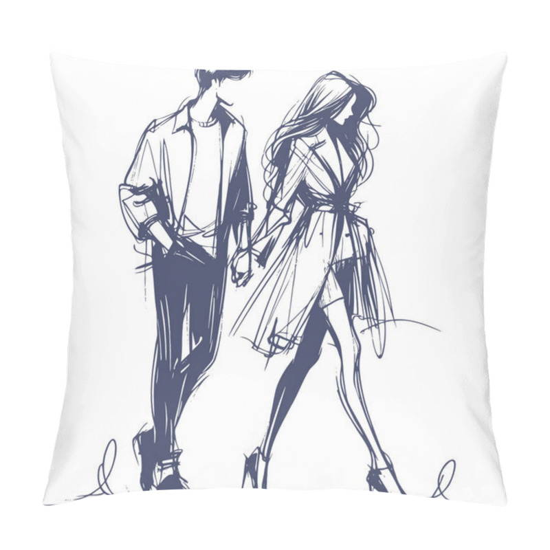 Personality  Fashionable Couple On A Walk Minimalist Pattern With An Emphasis On Clothing Style Pillow Covers