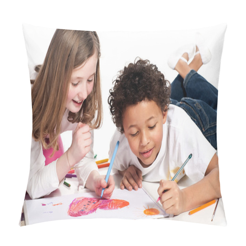 Personality  Interracial Children Drawing Together Pillow Covers