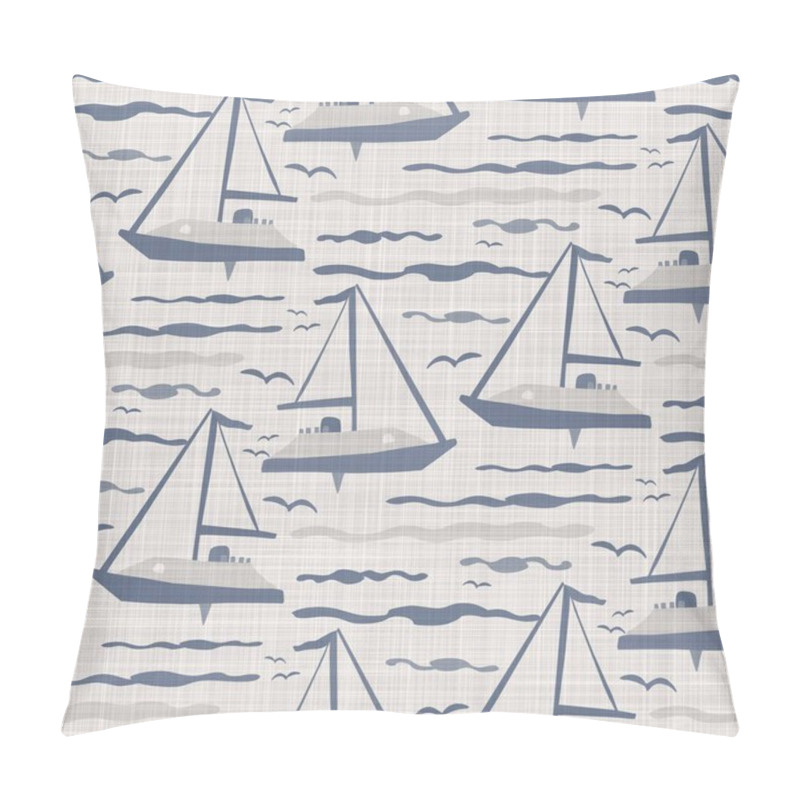 Personality  Seamless French Farmhouse Boat Linen Printed Fabric Background. Provence Blue Gray Pattern Texture. Shabby Chic Style Woven Background. Textile Rustic Scandi All Over Print Effect.  Pillow Covers