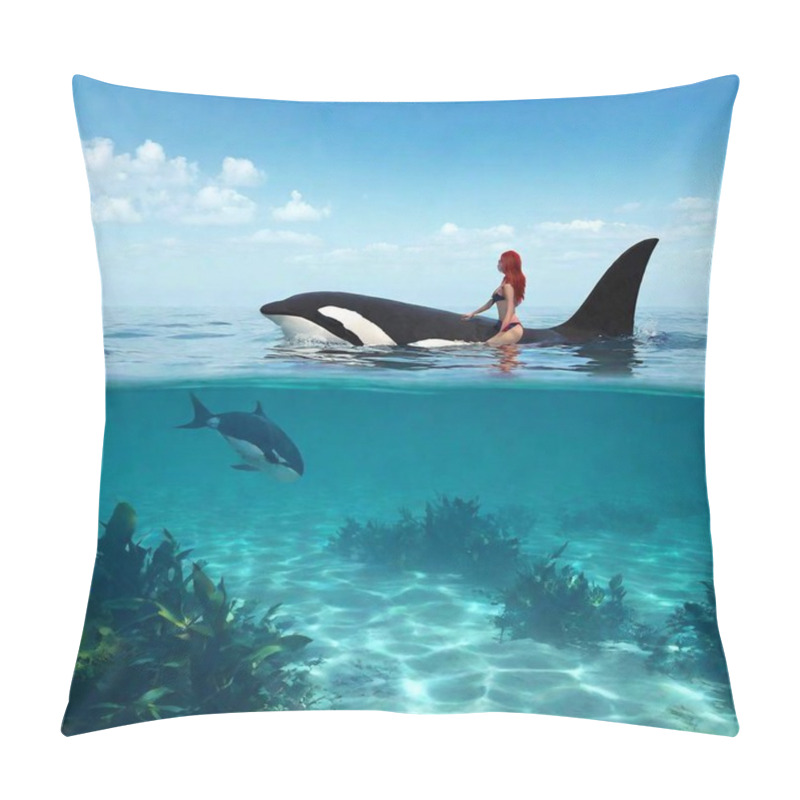 Personality  Woman In Swimming Costume With A Whale Pillow Covers