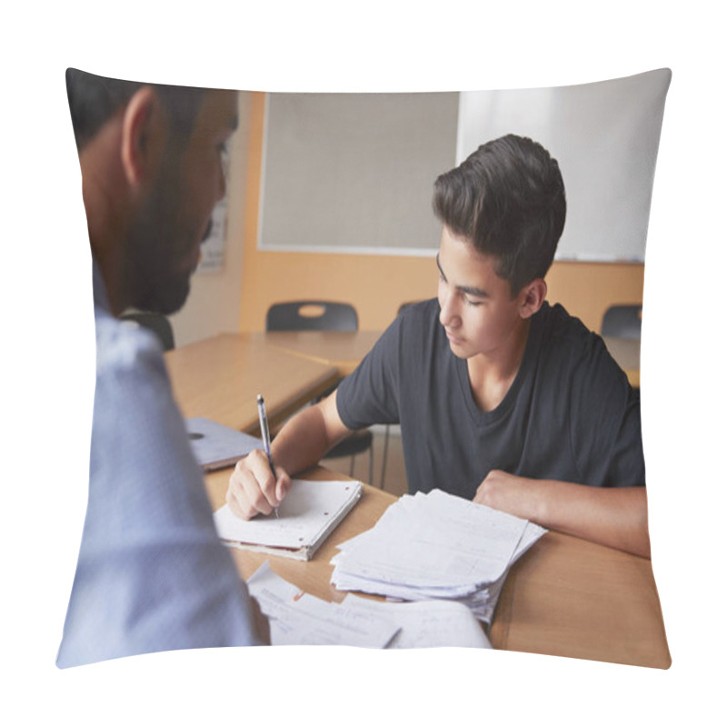 Personality  High School Tutor Giving Male Student One To One Tuition At Desk Pillow Covers