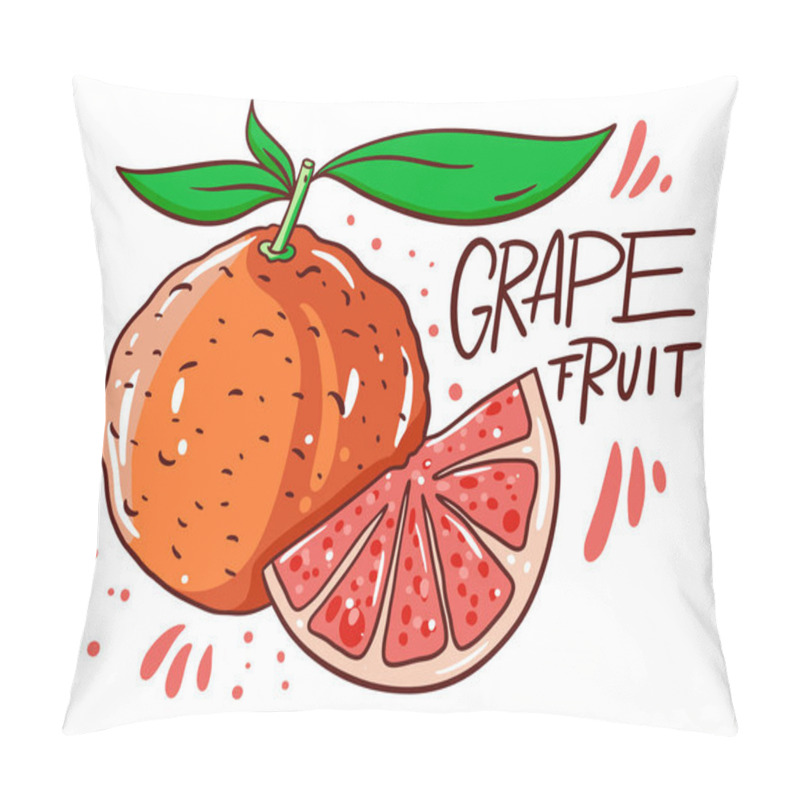 Personality  Whole And Slice Greapefruit. Natural Product. Scandinavian Typography. Cartoon Style. Vector Illustration. Pillow Covers