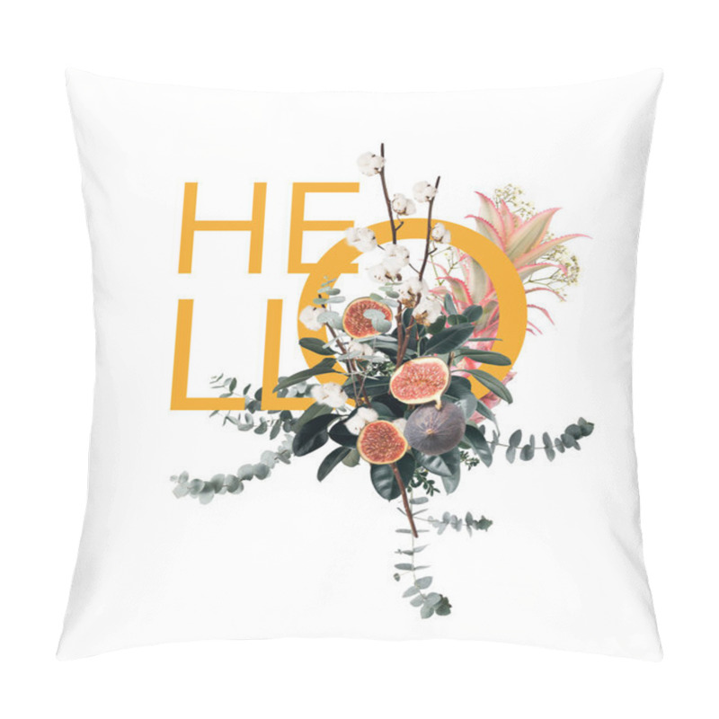 Personality  Creative Collage With Pineapple, Figs And Flowers With Sign HELLO Pillow Covers