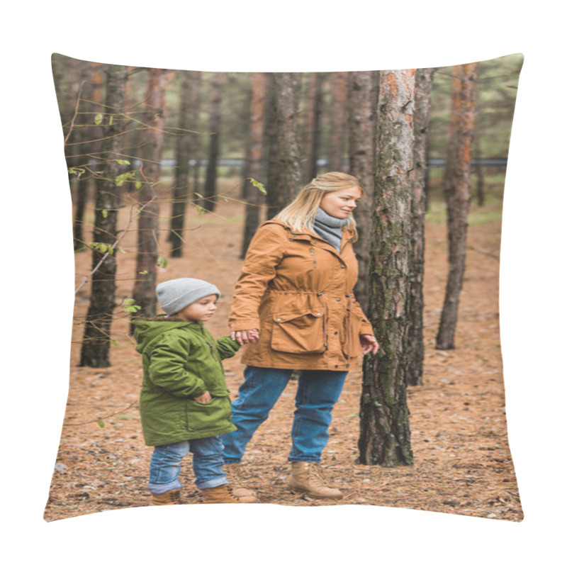 Personality  Mother Walking By Forest With Son Pillow Covers