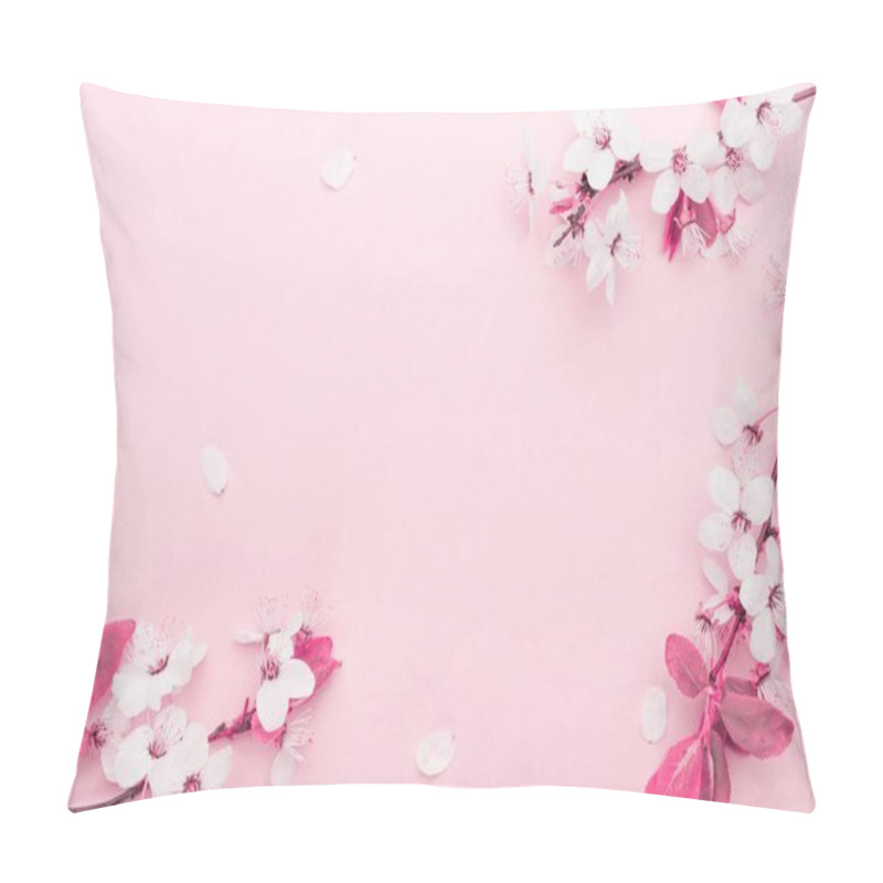 Personality  April Floral Nature. Spring Blossom And May Flowers On Pink. For Banner, Branches Of Blossoming Cherry Against Background. Dreamy Romantic Image, Landscape Panorama, Copy Space. Pillow Covers