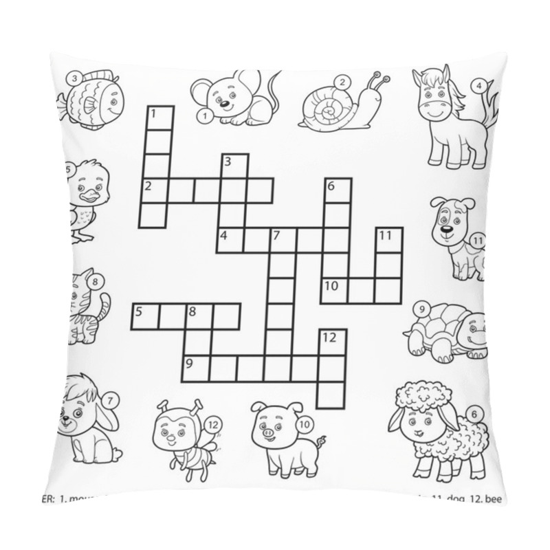 Personality  Vector Black And White Crossword About Domestic Animals Pillow Covers