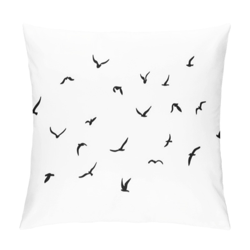 Personality  A Flock Of Flying Silhouette Birds. Black On White Background. Vector Illustration Pillow Covers