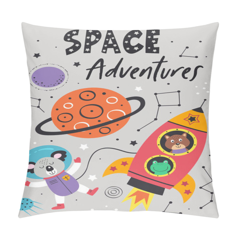 Personality  Poster With Space Koala And Rocket On Gray Background - Vector Illustration, Eps     Pillow Covers