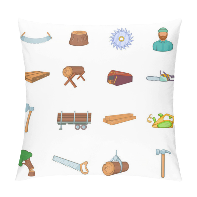 Personality  Timber Industry Icons Set, Cartoon Style Pillow Covers