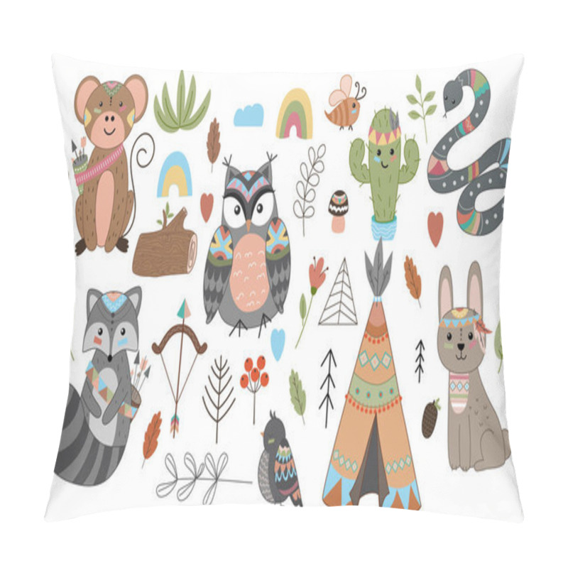 Personality  Funny Breeding Animals. Forest Animal Cub, Cute Wild Raccoon, Monkey, Snake And Owl Funny Cactus. Pillow Covers