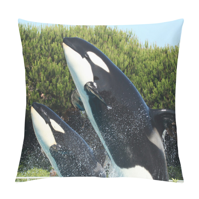 Personality  A Mother And Calf Orca Breach Together Pillow Covers