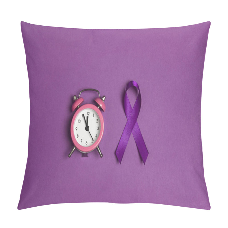 Personality  Purple Epilepsy Awareness Ribbon With Alarm Clock On A Purple Ba Pillow Covers