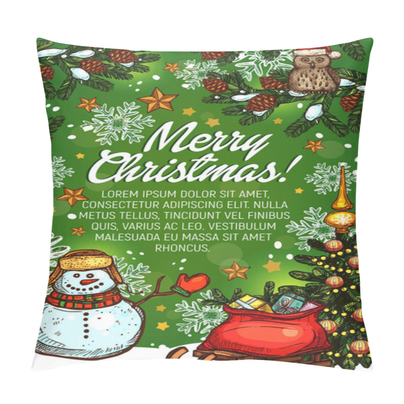 Personality  Christmas Tree, Gifts And Snowman Sketch Poster Pillow Covers