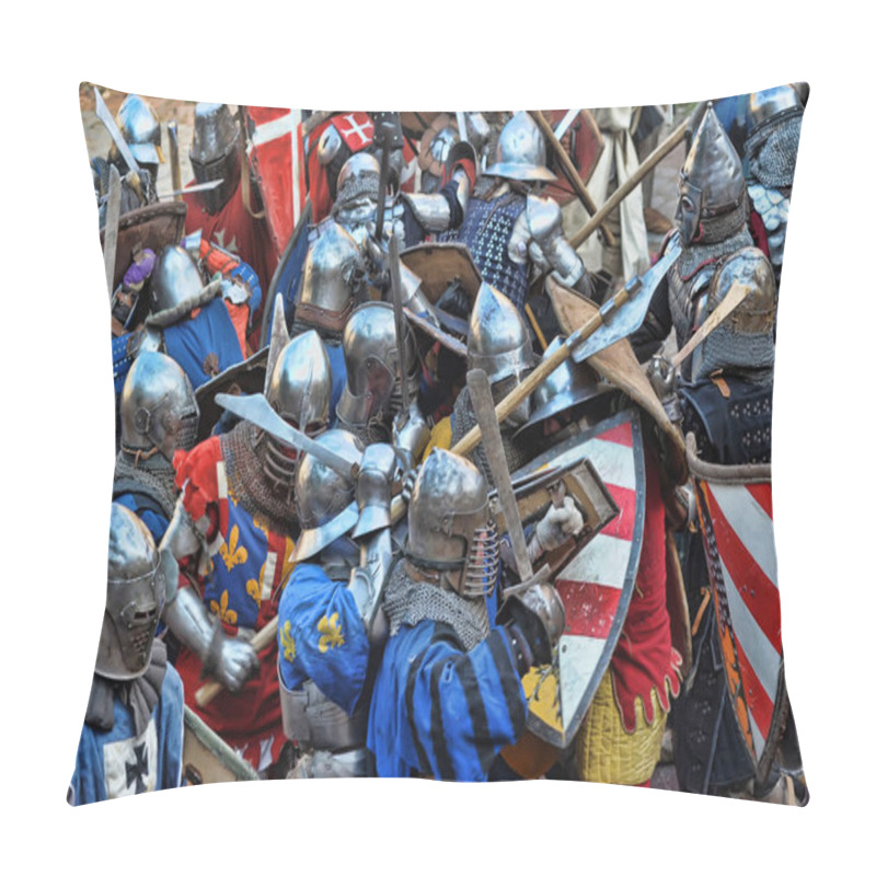 Personality  Knights In The Medieval Battle At The Russian Fortress Festival  Pillow Covers