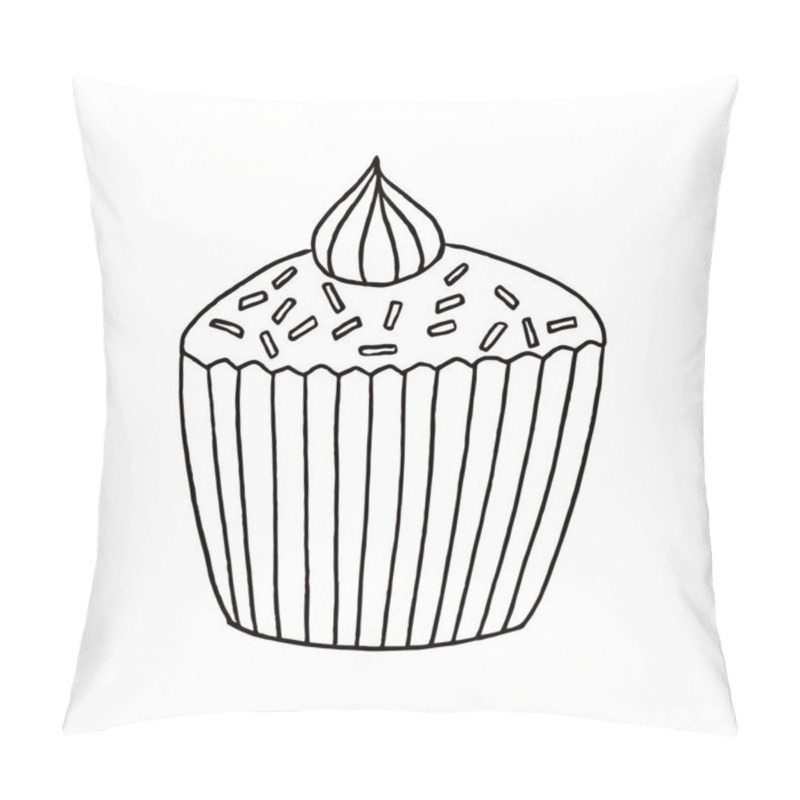 Personality  Blueberry Muffin Cupcake Vector Line Icon. Sweet Food Symbol. Pillow Covers