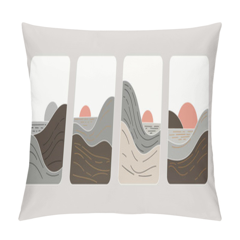 Personality  Vector Illustration. Landscape With Soft Hills And Warm Sunset Light. Brown, Beige And Pastel Colors Are Used, Creating A Cozy And Harmonious Image. Pillow Covers