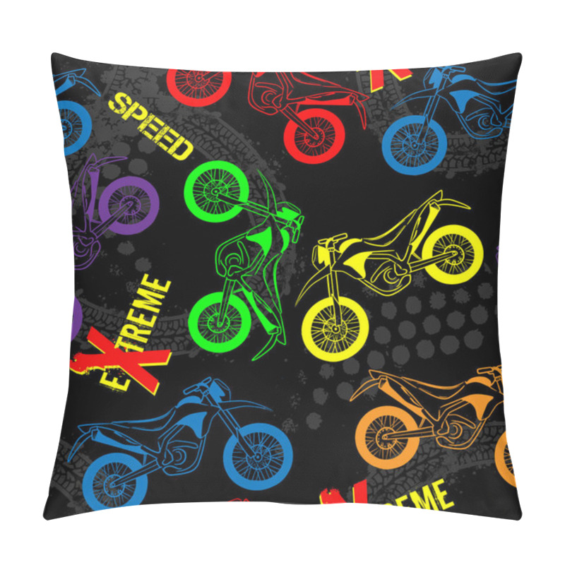 Personality  Bright Pattern With Motorcycles. Seamless Grunge Background For Guys. Modern Background In Urban Style. For Textiles, Bedding, Fashion And Sportswear.  Pillow Covers