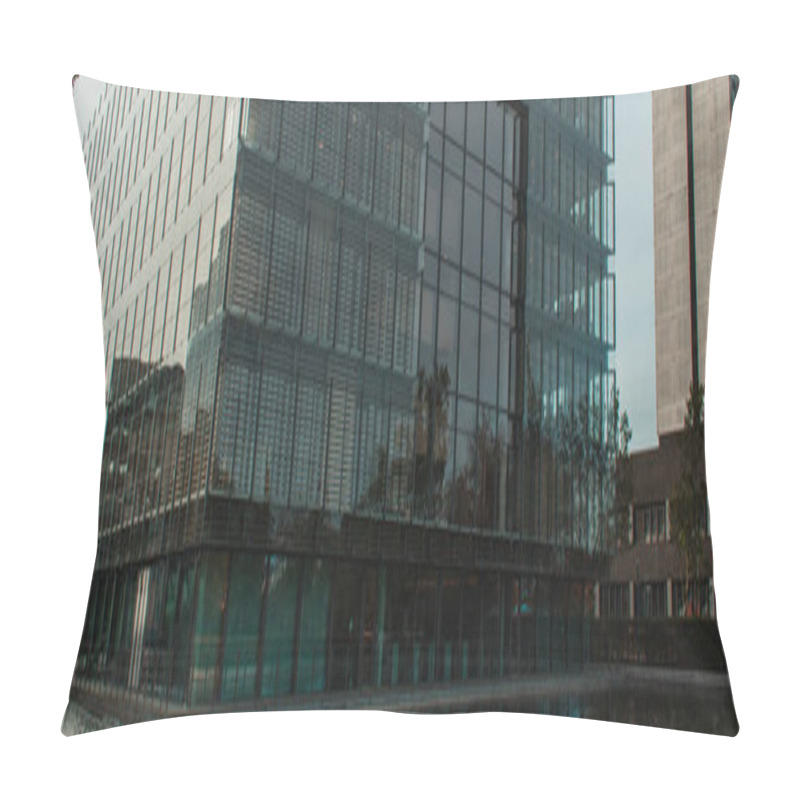 Personality  Panoramic Shot Of Building With Glass Facade Near Canal On Urban Street In Copenhagen, Denmark  Pillow Covers