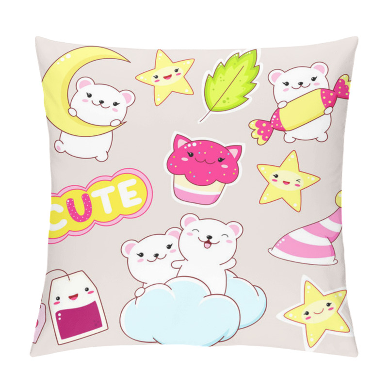 Personality  Set Of Cute Polar Bears Stickers In Kawaii Style Pillow Covers