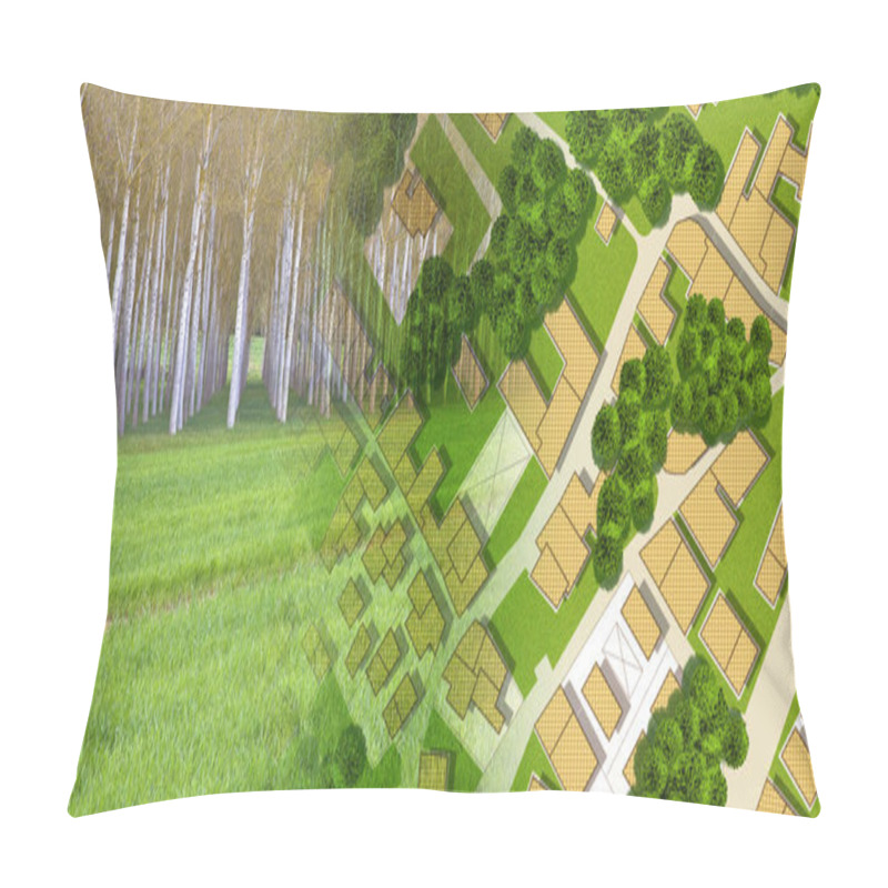 Personality  Imaginary Topographic Cadastral Map And Land Parcels Of Territory With Trees On Background And Buildable Vacant Land For Sale - Concept Image. Pillow Covers