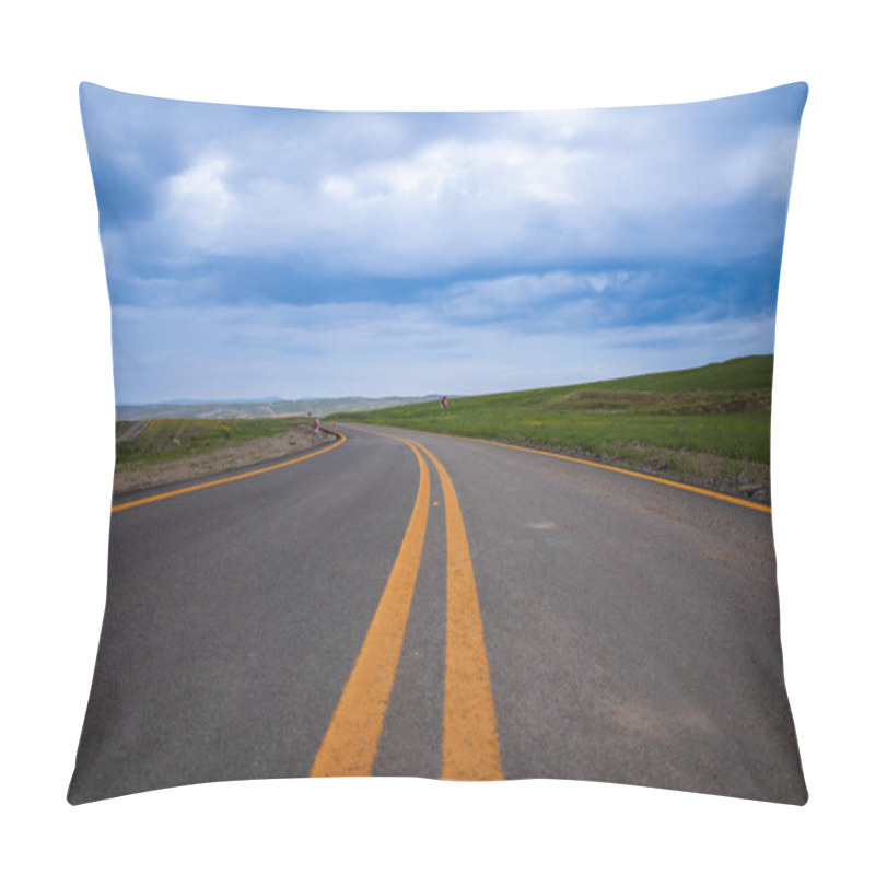 Personality  Beautiful Empty Winding Road With Signpost Pillow Covers