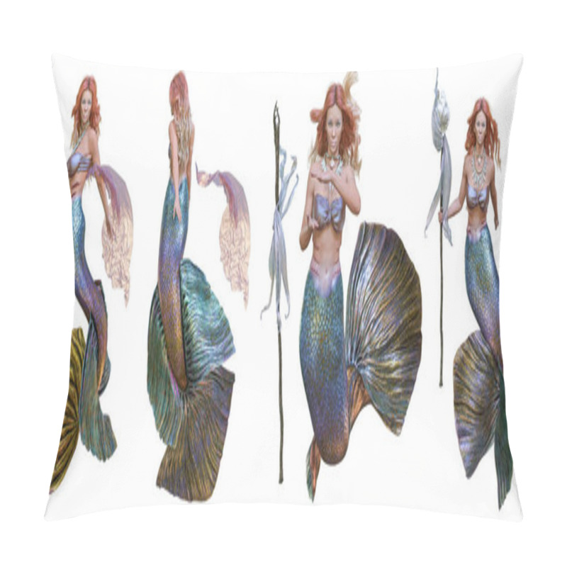 Personality  3D Rendered Mermaid In Different Poses, Isolated On A White Background. Each Pose Is A High Resolution Image.  Pillow Covers