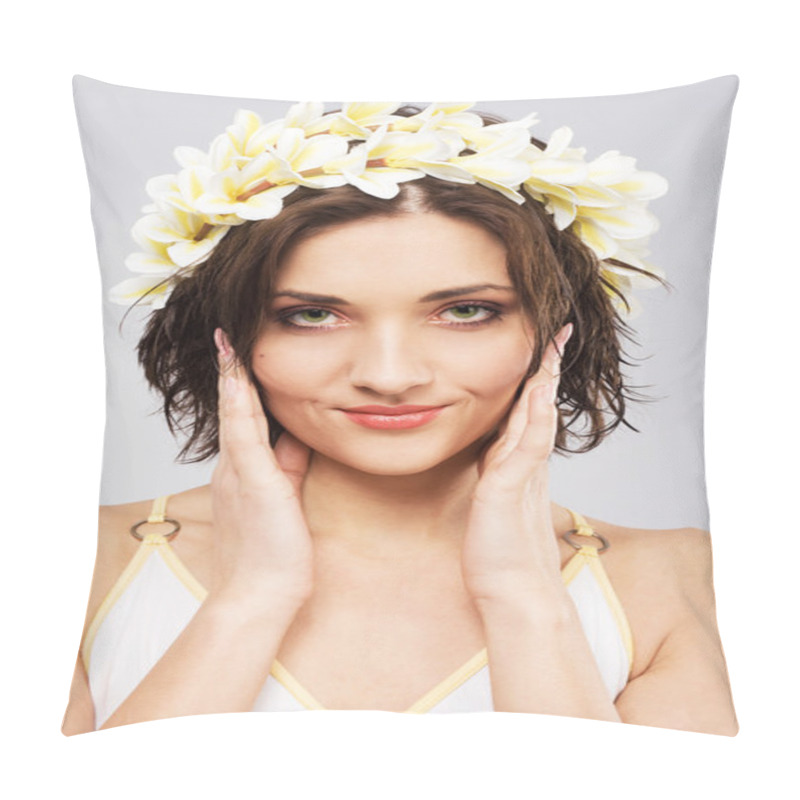 Personality  Young Beautiful Woman In Flower Crown Pillow Covers