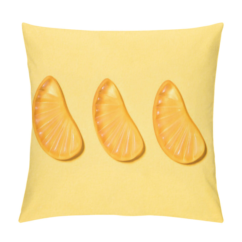 Personality  Top View Of Gummy Orange Candies On Yellow Pillow Covers