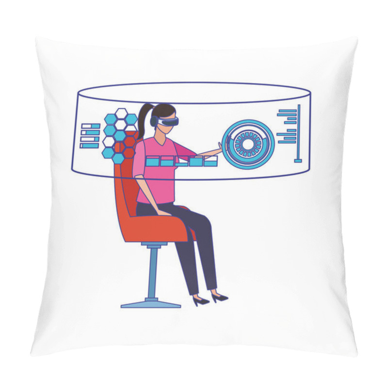 Personality  Woman Using Technology Of Augmented Reality Vector Design Pillow Covers