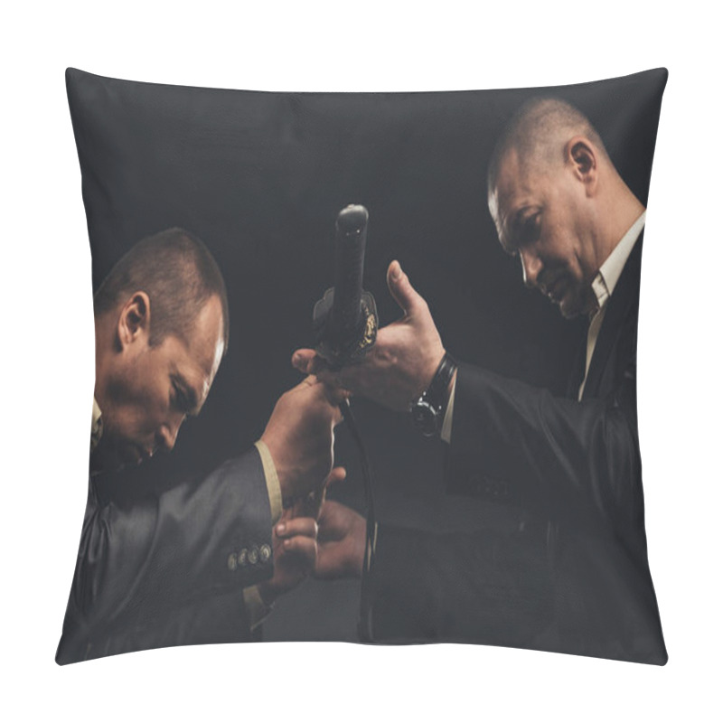 Personality  Modern Businessmen Passing Katana Sword Isolated On Black Pillow Covers