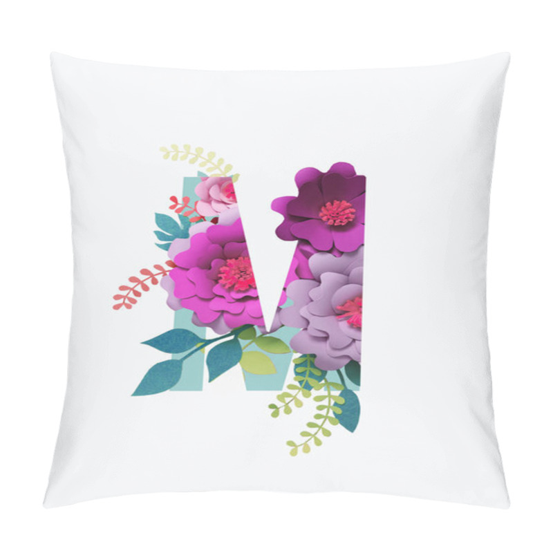 Personality  Cyrillic Letter With Paper Cut Pink And Purple Flowers And Leaves Isolated On White Pillow Covers