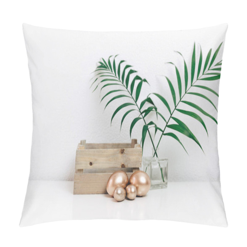 Personality  Gold Easter Eggs In Home Interior. Minimal Hipster Holiday Background  Pillow Covers