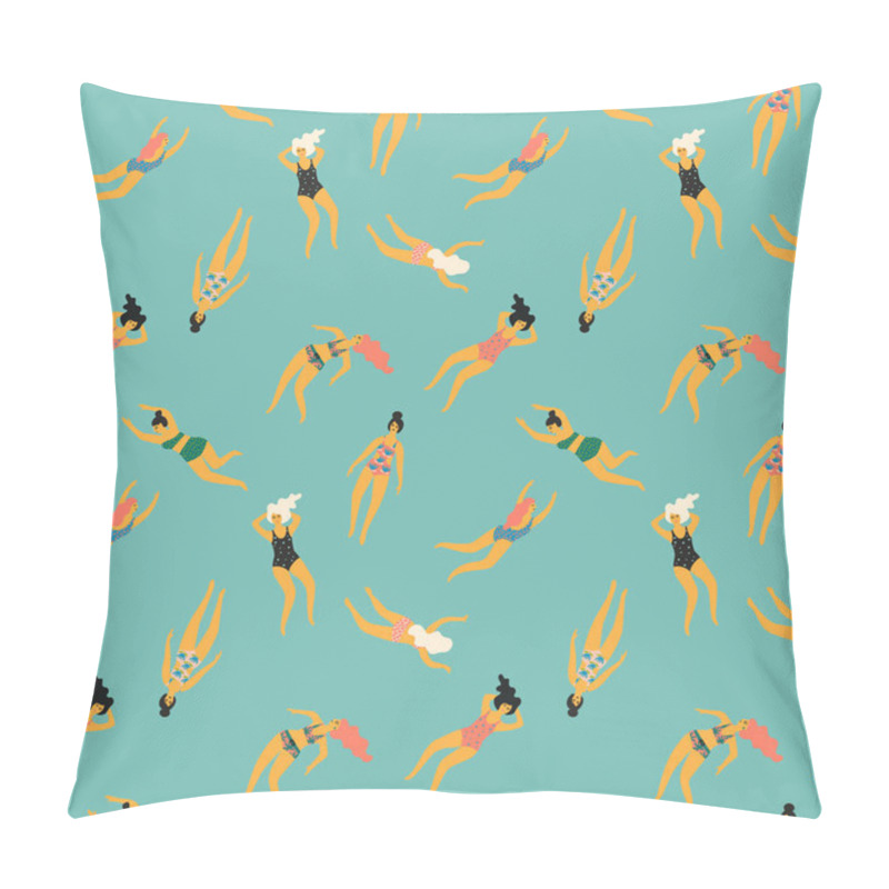 Personality  Vector Seamless Pattern With Swimming Women. Design Element Pillow Covers