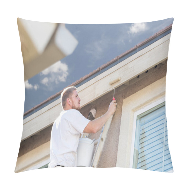 Personality  Professional Painter Using Small Roller To Paint House Fascia Pillow Covers