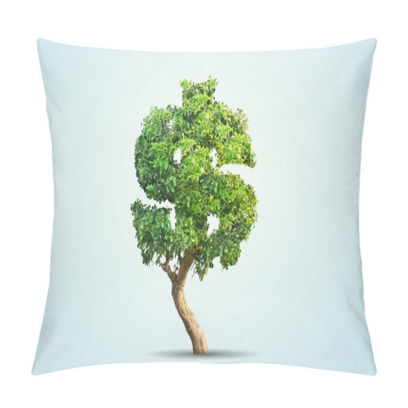 Personality  Green Tree Shaped In Dollar Sign Isolated On Blue Background Pillow Covers